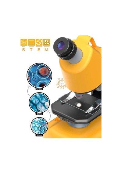 Temel Sarı Stem Mikroskop Seti 100x 400x 1200x Plastik Gövdeli Bilim Kiti
