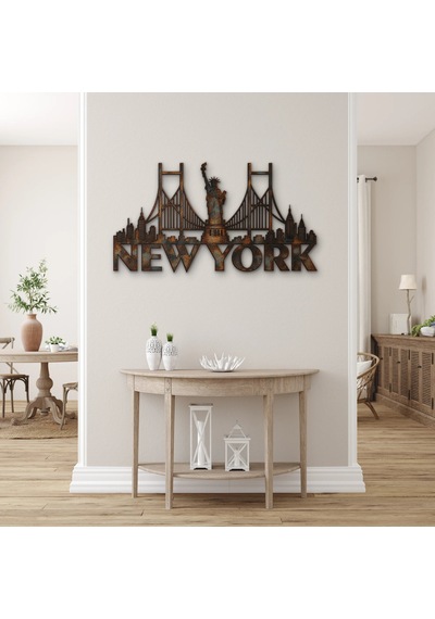 Paslı New York Silüeti - Metal Tablo - Dec0202 60 X 33 Cm Çok Renkli