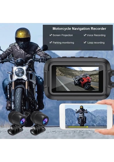 Motosiklet Kamerası Full Hd 1080p,150 Geniş Açı 3.0 Ekran Çift Ön Arka Kamera Wifi Destekli Gprs Öz Siyah