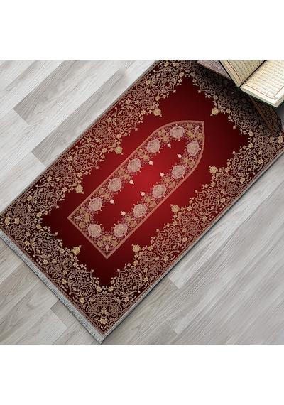 Evaşk Namazlık Dokuma Halı Kaymaz Muslumana Seccade 66x113 KIRMIZI EVAŞK612C80