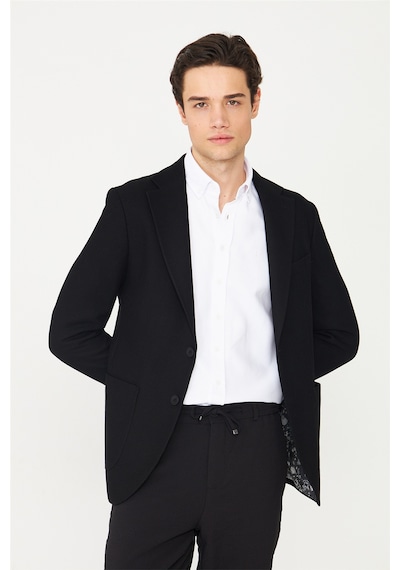 Siyah Kadife Fitilli Modern Kesim Düğmeli Blazer Ceket Siyah