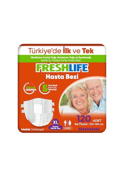 Freshlife 4'lü Xlarge Bel Bantlı Yetişkin Hasta Bezi 30x4 120 Adet XL
