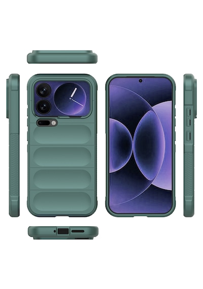 Xiaomi 17 Pro Max Kılıf Kamera Korumalı Esnek Tpu Oyuklu Arka Yüzey Tasarımlı Darbe Emici Silikon Kapak Koyu Yeşil