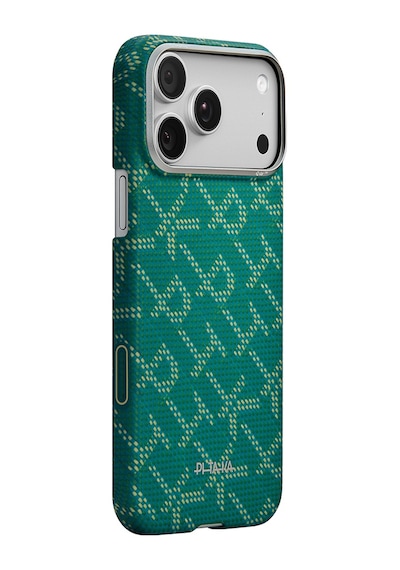 Apple Uyumlu iPhone 17 Pro  Kılıf M-safeli Aramid Fiber Pitaka Tactile Woven Monogram Seri Kapak Yeşil Yeşil
