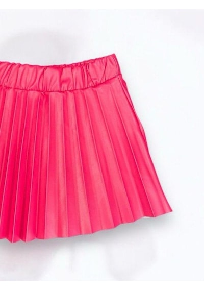 Zekids Kız Bebek Beli Lastikli Pilise Deri Etek-14533 Pembe
