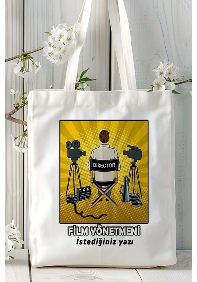 Art Hediye Film Yönetmeni Baskılı Bez Omuz Çantası Kişiye Özel Model 2 Çok Renkli