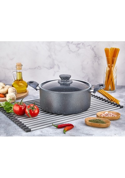 Polo Chef Fiesta Granit Gri Derin Kapaklı Tencere Yanmaz Yapışmaz 20cm Gri
