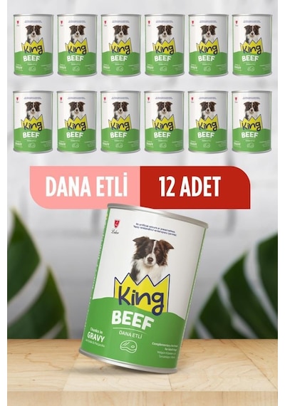 King Sos İçerisinde Et Parçacıklı Dana Etli Köpek Konservesi 400 Gr X 12 Adet