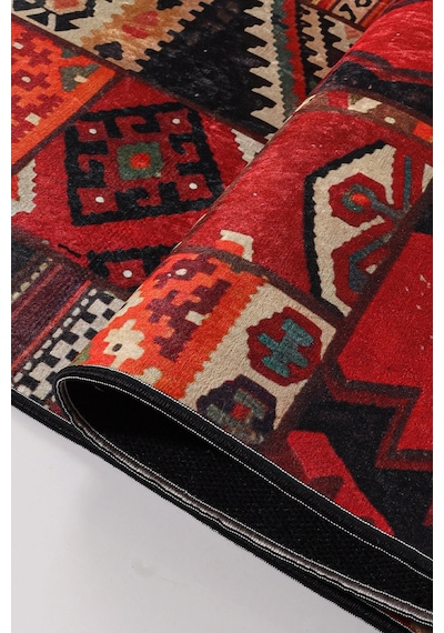 Blghome Patchwork Desenli Modern Halı Dekoratif Kilim Kırmızı - Siyah