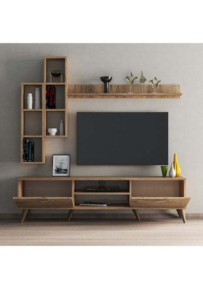 Mega 180 Lik Kitaplıklı Raflı Tv Ünitesi Çam - Tvu0302 Mega 180 Lik Kitaplıklı Raflı Tv Ünitesi Çam - Tvu0302