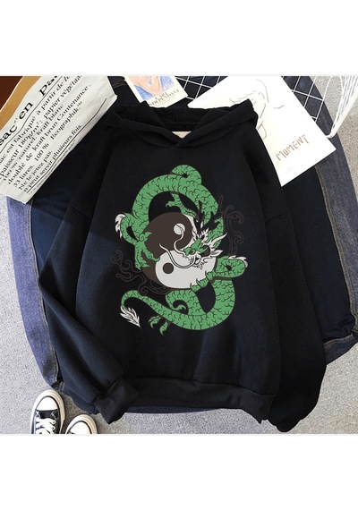 Yin Yang Kapşonlu Sweatshirt Siyah