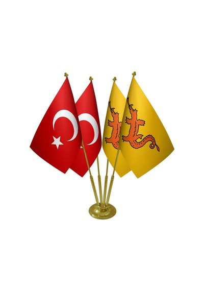 Masa Üstü Büyük Hun İmparatorluğu Bayrağı Türk Bayrağı Dörtlü Pir