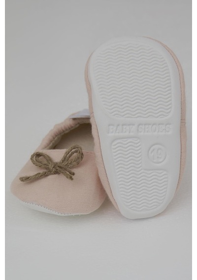 Bebiccino Kız Bebek Muslin Patik Ayakkabı Jüt İp Fiyonk Aksesuarlı 18-19 Numara, Pudra