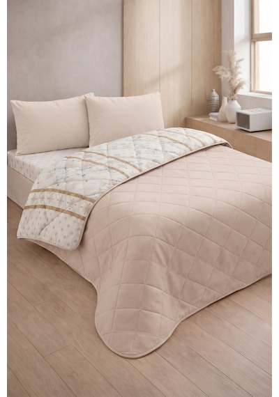 Formeya Kapitoneli Çift Kişilik Desenli Pike - Yatak Örtüsü Takımı 200x230 Cm - 2 Adet Yastık Kılıflı Bej