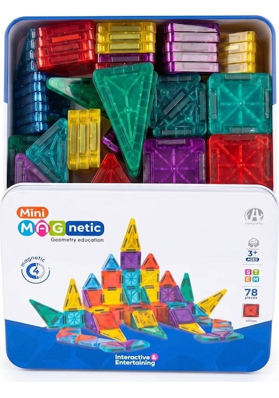 Magnet Yapı Mini Blok Seti 78 Parça Metal Kutulu - 3 Boyutlu Eğitici Stem Seti