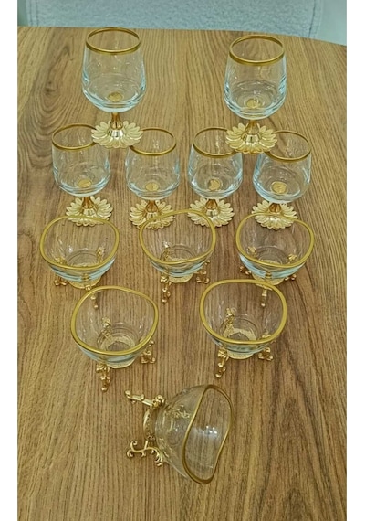 Çnr Home Collection 12 Parça Gold Kahve Yanı 6 Lı Su Bardağı & 6 Lı Lokumluk-şekerlik Gold