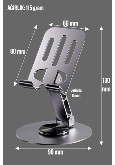 Telefon Tutucu Masaüstü Telefon Tablet Standı Yüksek Kalite Metal Katlanabilir 360 Dönen Ayarlı S013