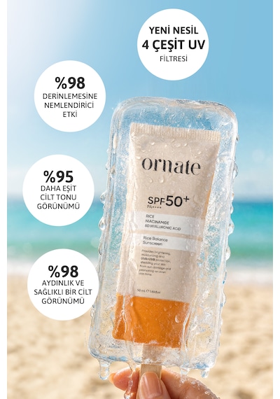 Ton Eşitleyici, Leke Karşıtı, Nemlendirici Ve Canlandırıcı Pirinç Özlü Spf50+ Güneş Kremi 50 Ml