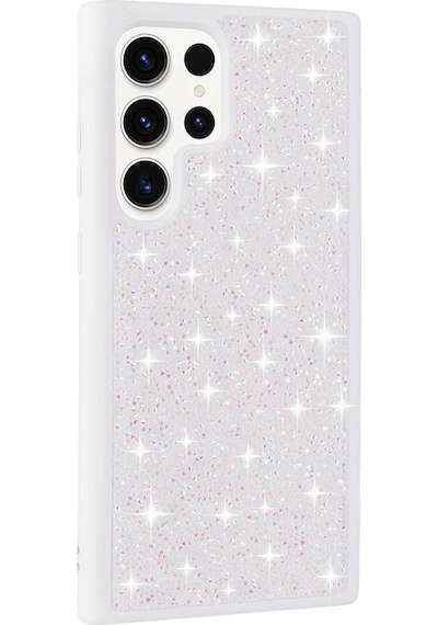 Galaxy S23 Ultra Uyumlu Parlak Taşlı Tasarım Pırlanta Zore Kılıf-beyaz Beyaz