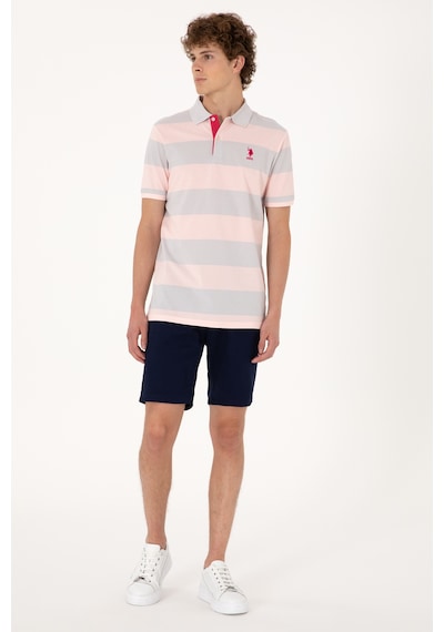 U.S. Polo Assn. Erkek Regular Fit Pudra Polo Yaka Çizgili Tişört 50306827-VR042