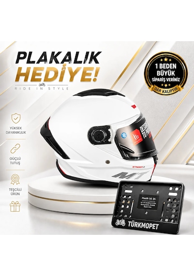 Mt Helmets Stinger 2 Solid Güneş Vizörlü Full Face Kapalı Kask + Plakalık Beyaz