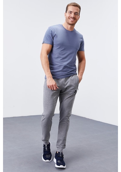 Tommy Life Gri Melanj Fermuar Cepli Dar Kalıp Jogger Erkek Eşofman Alt - 84343 GB MELANJ