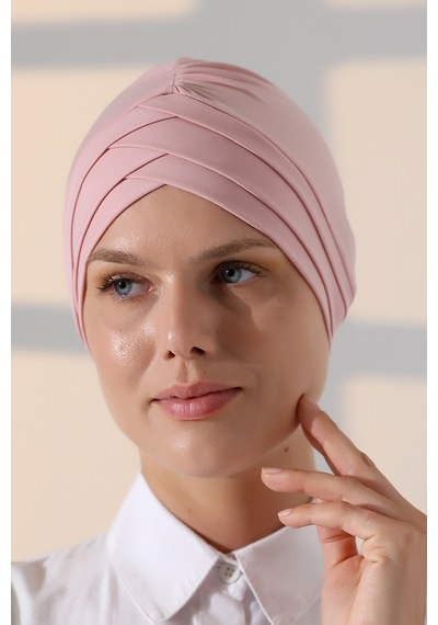 Çapraz 3 Bantlı Çift Taraflı Kadın Tesettür Bone Pembe Pembe