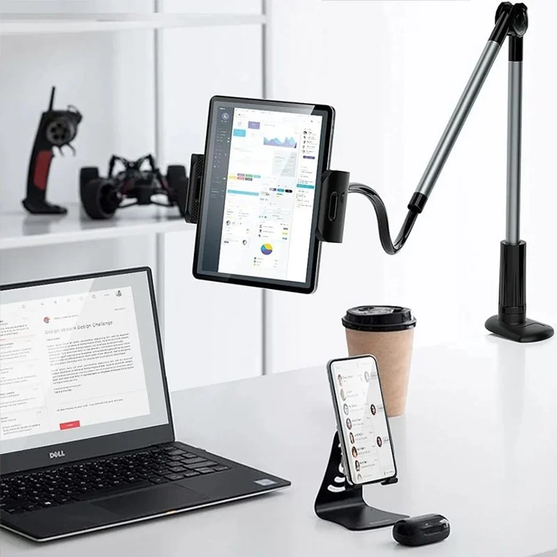 Tablet Ve Telefon Tutucu Masa Standı 360 Döner Ayarlanabilir Metal Kollu 4.7-12.9 İnç Uyumlu