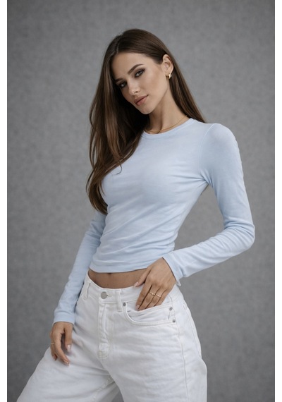 Wild Bee Kadın Bebe Mavi Bisiklet Yaka Uzun Kollu Basic Bluz