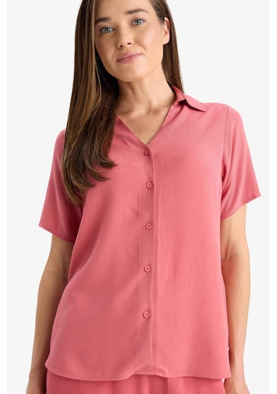 Defacto Regular Fit Kaçık Yaka Krinkıl Viskon Kısa Kollu Gömlek F5835ax25smbr275 Bordo