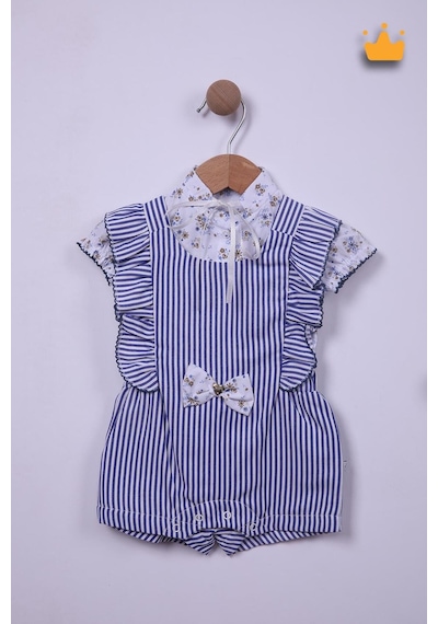 Babyhola Kız Bebek Bayramlık Takım Marin Desen Salopet Bluz 12931 Göründüğü Gibi