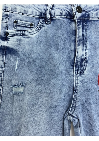 Trieste Büyük Beden Yüksek Bel Yıkamalı Denim Yırtık Ve Taş İşlemeli Baskı Detaylı Kadın Pantolon Mavi Trieste Büyük Beden Yüksek Bel Yıkamalı Denim Yırtık Ve Taş İşlemeli Baskı Detaylı Kadın Pantolon Mavi