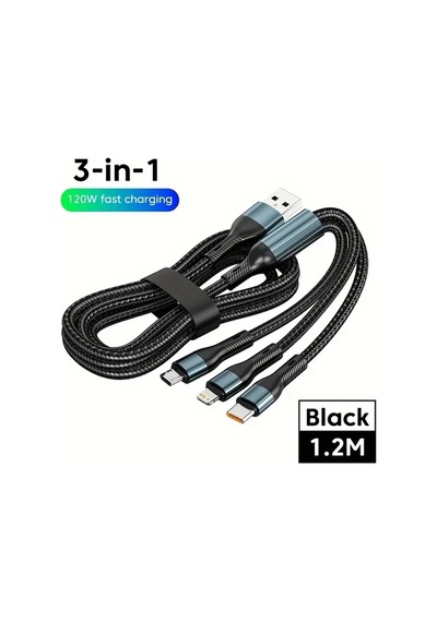 Turcoshop11 3 İn 1 Usb-a Hızlı Şarj Kablosu 66w Type-c Lightning Micro 1.2m