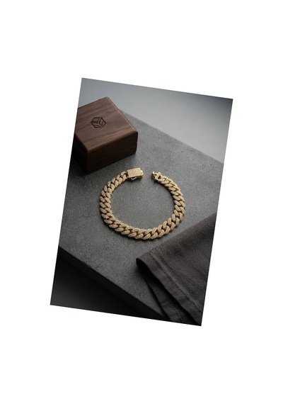 Cuban Zincir Model Zirkon Taşlı Gold Renk Erkek Bileklik Tj-eb3817 Evimdeyokyok