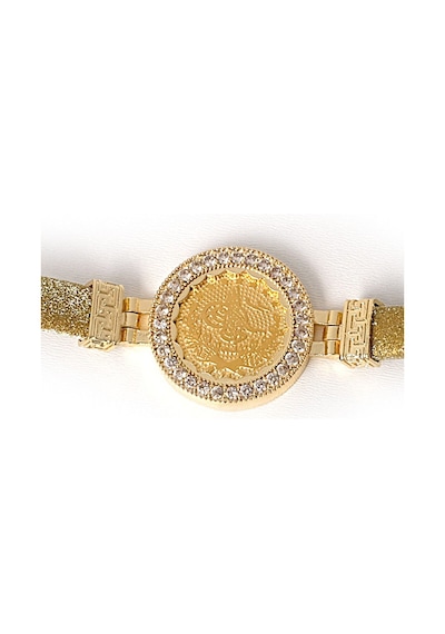 Kauçuklu Gold Simli Tuğralı Bileklik Sarı Altın