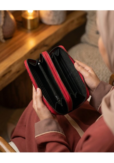 Zaytoon Filistin Geleneksel Kırmızı Nakışlı Çift Fermuarlı Kadın Büyük Cüzdeni 20 X 10 Cm A100026 Kirmizi