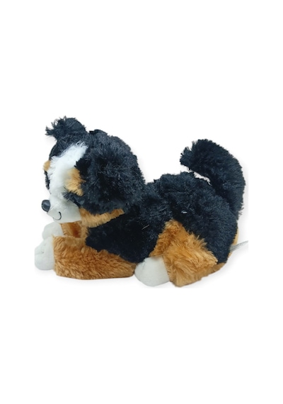 Sesli Peluş Yatan Köpek 25 Cm - Siyah Kahve Çok Renkli