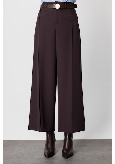 On Kadın Beli Kemerli Bol Paça Pantolon 64133 Kahverengi Kahverengi