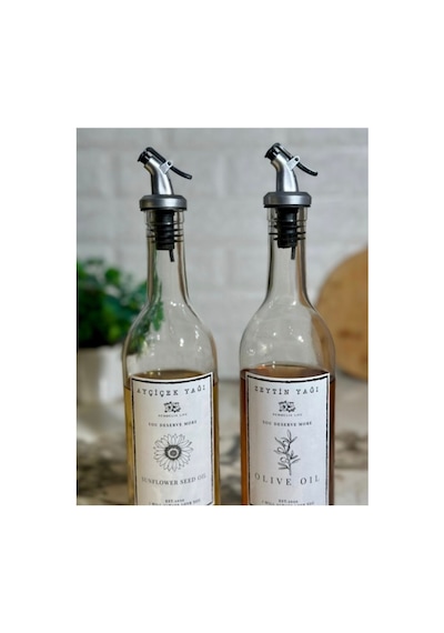 Siyah Bölmeli Standlı 2 Li 750 Ml Cam Damlatmaz Kapaklı Ayçiçek Yağı Zeytin Yağı Şişesi Yağdanlık Şeffaf 632343096 Şeffaf