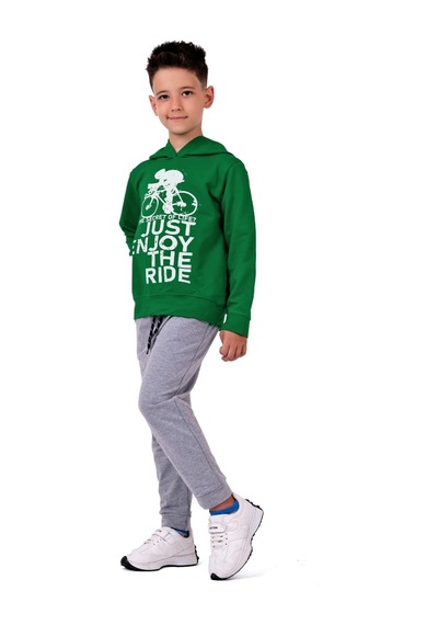 Mnk Baby & Kids Bisiklet Baskılı Kapşonlu Çocuk Eşofman Mnk0615 YESIL