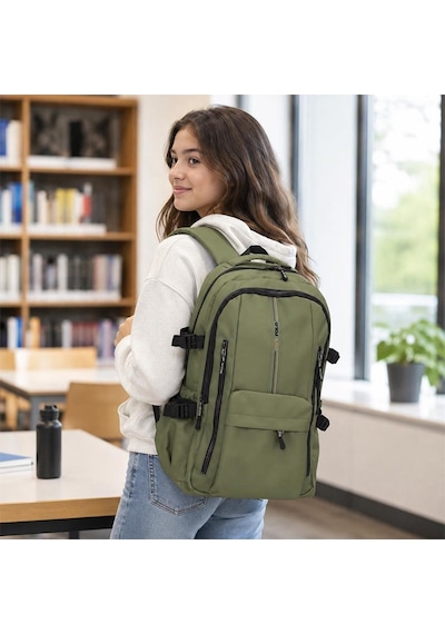 Unisex Çok Bölmeli Okul Sırt Çantası Ortaokul, Lise, Seyahat Ve Outdoor Haki