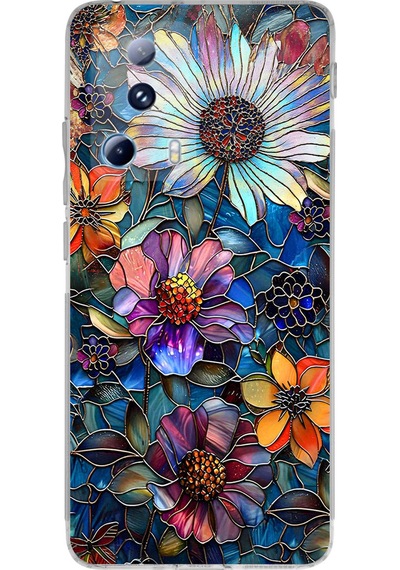 Printify Xiaomi Mi 13 Lite İle Uyumlu Vitray Mücevher Flora Tasarımlı Şeffaf Silikon Kılıf Şeffaf