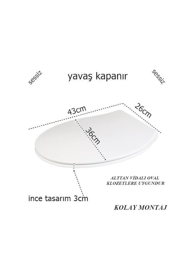 Geseus Acore Amortisörlü Yavaş Kapanır Oval Klozet Kapağı - 968