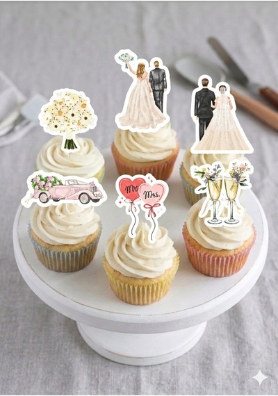 12 Li Gelin Damat Temalı Cupcake Süsü Kürdan Süsü Topper