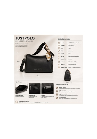 Just Polo Kadın Yeni Sezon Yumuşak Deri Şal Detaylı Ayarlanabilir Askılı Şık El Ve Omuz Çantası Shopper Siyah 31794978