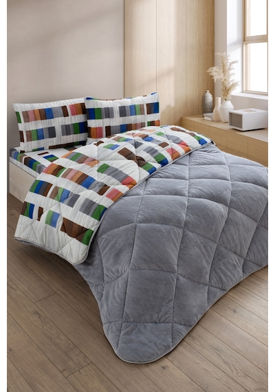 Veluna Battal Boy Lüx Wellsoft Yorgan Çift Taraflı - 2 Adet Yastık Kılıflı Yorgan Seti 215x235 Cm Çok Renkli