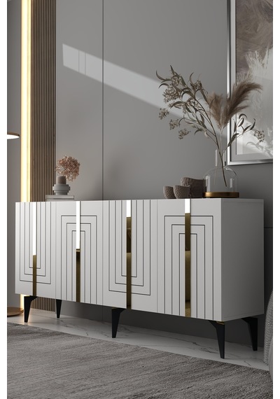 180dhdk14ba Artemis Pleksi Ve Lazer Çizgi Desen Konsol Beyaz-altın