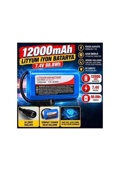 12000mah 7 Virgül 4v Şarj Edilebilir Lityum Iyon Batarya Yemleme Botu Pili Yüksek Kapasiteli Dc Soketli