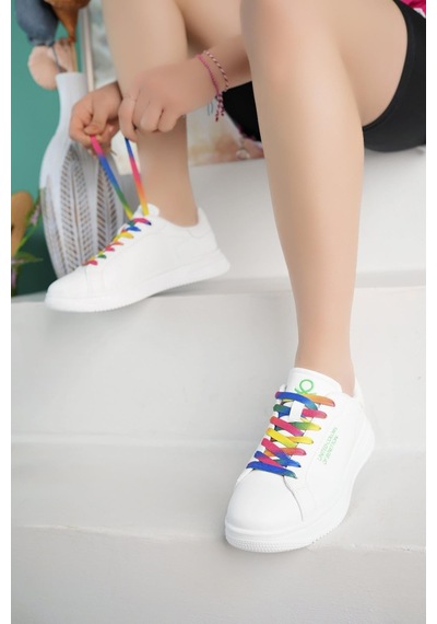 Benetton 10061 Beyaz Renkli Bağcıklı Kadın Sneakers
