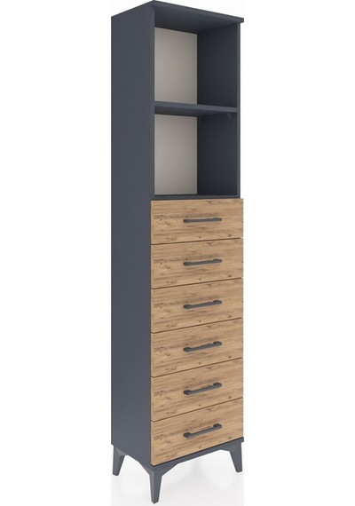 Arges Dolap 2 Raflı 6 Çekmeceli 44x30x182 Antrasit-çam Antrasit